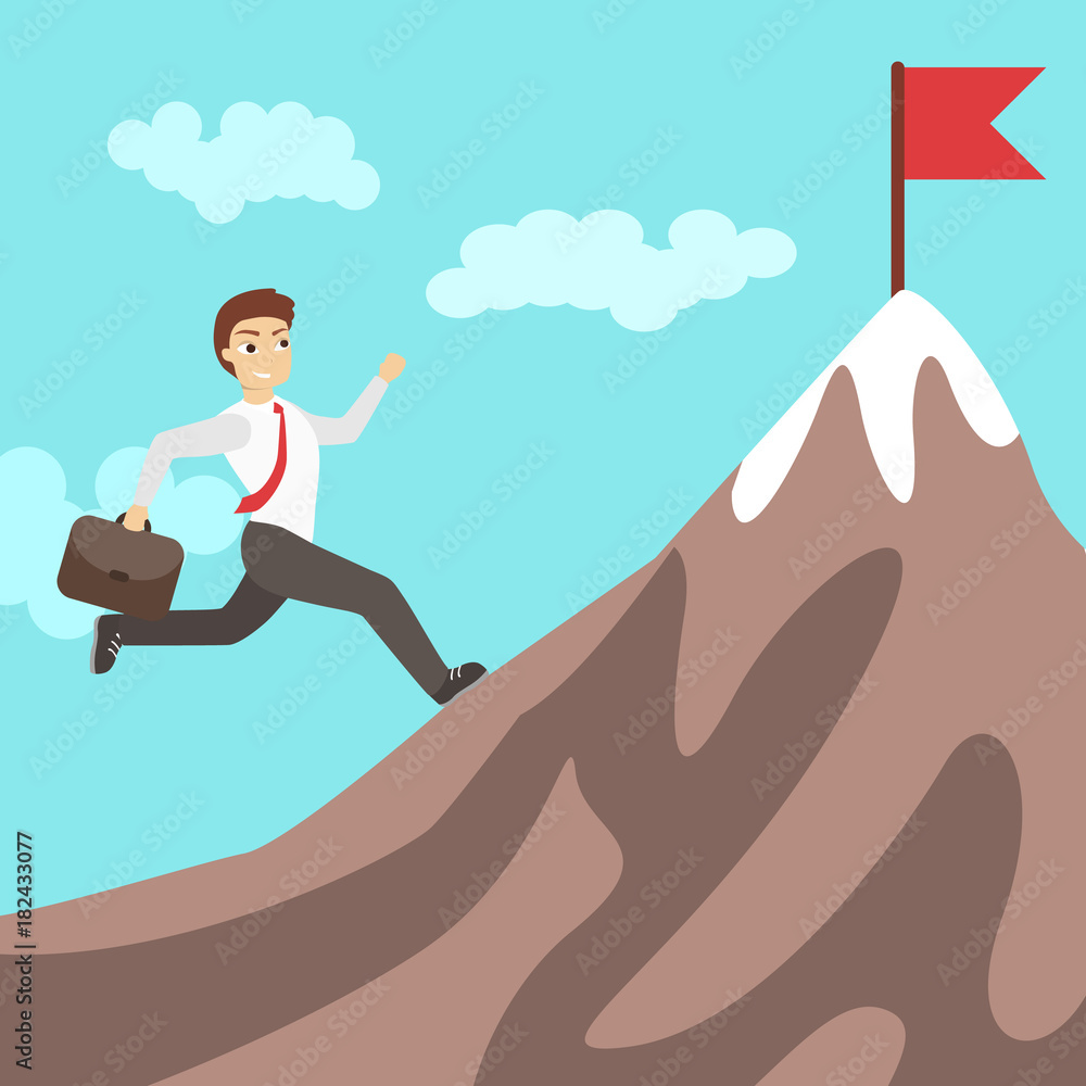 Businessman running on mountain. Businessman running on mountain.