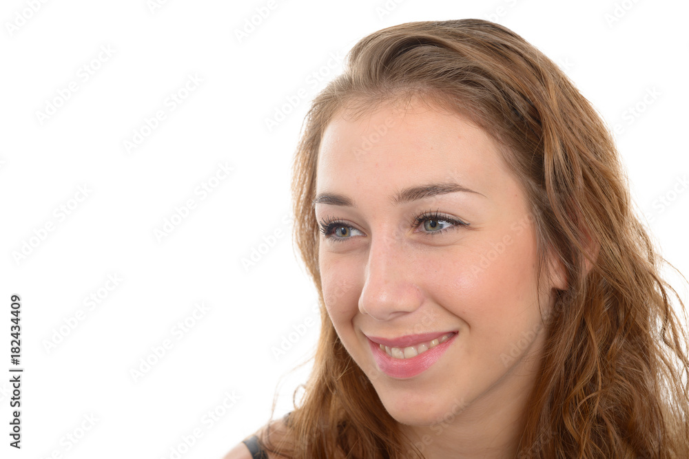 Portrait of a young woman with a beautiful smile, on white Portrait of a young woman with a beautiful smile, on white
