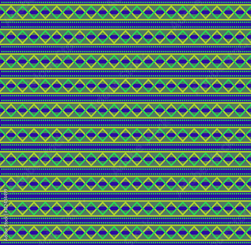Cute seamless background with green and blue zig zag striped pattern.