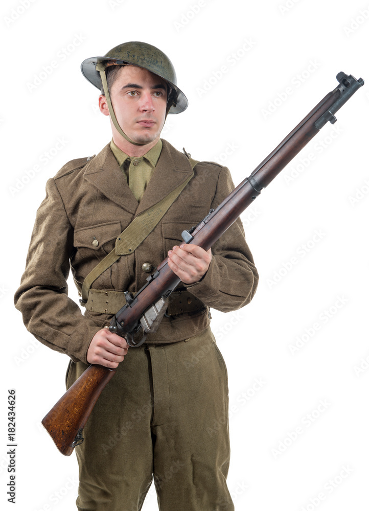 American World War 1 soldier. 1917-18 on white American World War 1 soldier. 1917-18 on white