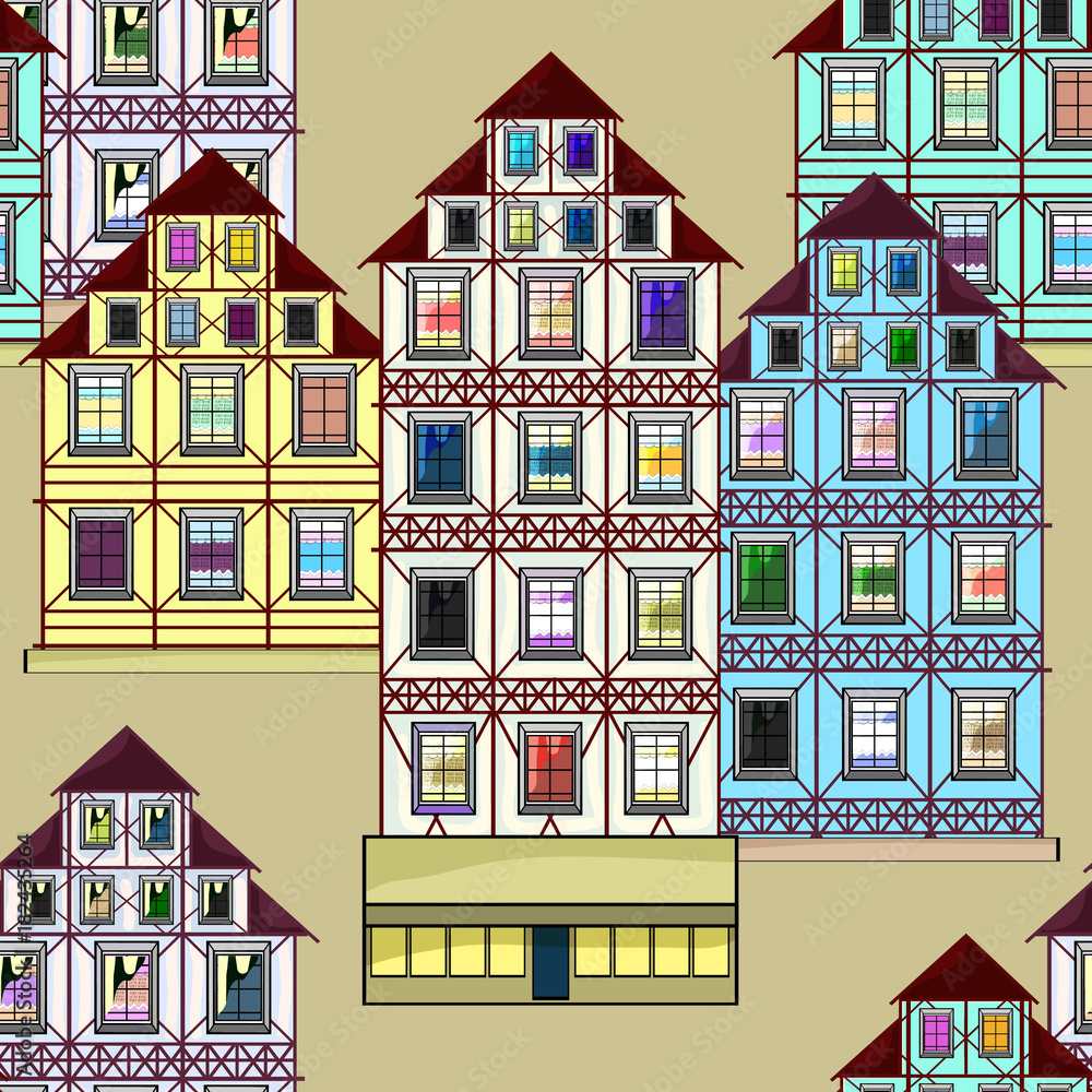 Fototapeta premium seamless pattern German a houses are multistory. illustration