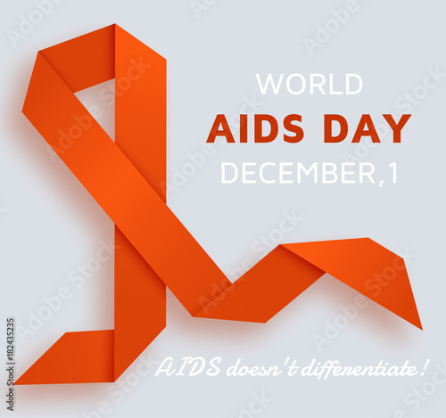 World AIDS day background with red ribbon. Vector illustration