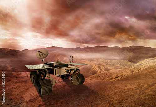 Fototapeta Naklejka Na Ścianę i Meble -  mars rover exploring the red planet surface