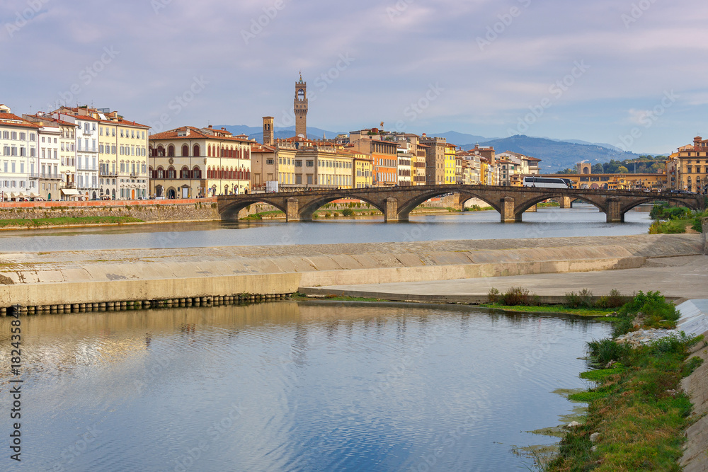 Florence. The city embankment along the Arno River.
