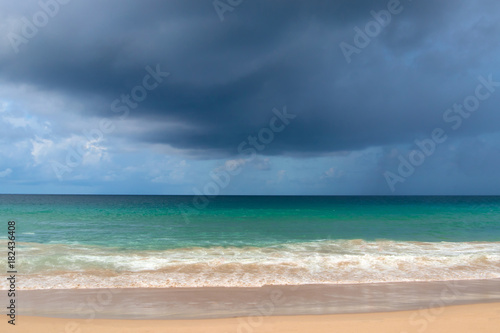 Fototapeta Naklejka Na Ścianę i Meble -  Cloudy storm in the sea before rainy tornado storms cloud above the sea monsoon season storm.