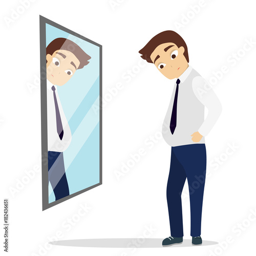 Man looking at the mirror.