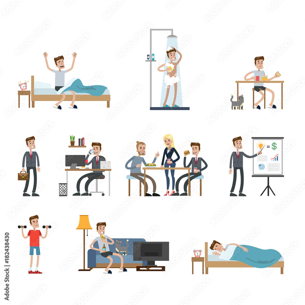 Man's daily routine. Man's daily routine.