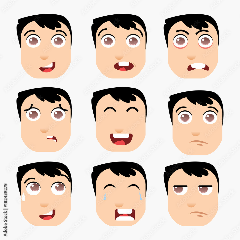 Funny boy emotions on white background Funny boy emotions on white background