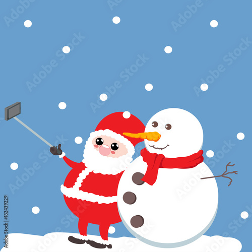Santa Claus taking a selfie with snowman