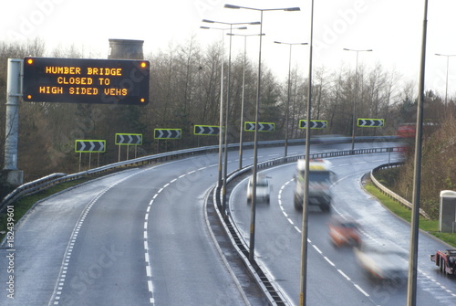 severe weather warning traffic information,matrix traffic information, high winds Humber Bridge photo