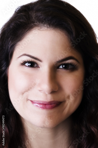Close Portrait Of Smiling Attractive Caucasian Woman