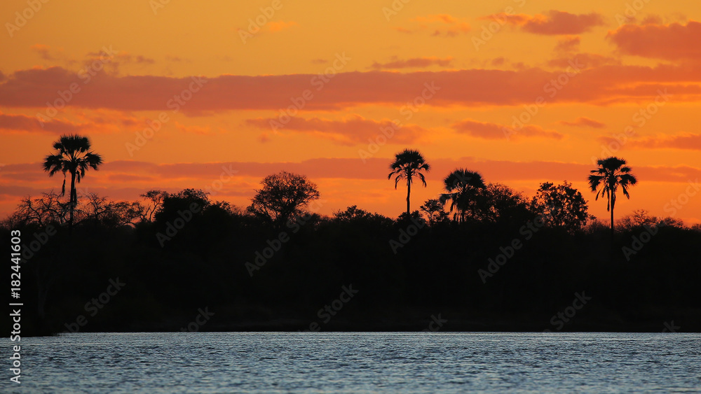 Atardecer en el Río Zambeze, Zimbabwe, África