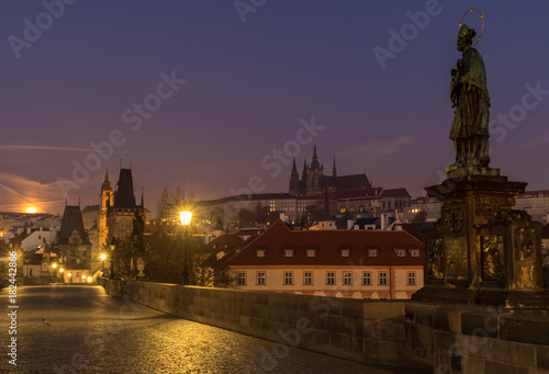 Charles bridge and Prague Castle in twilight