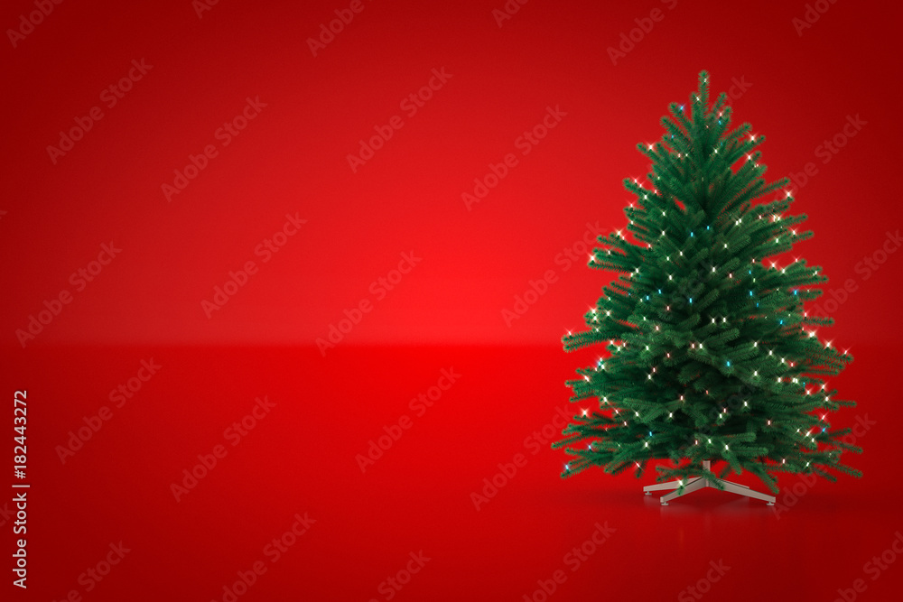 Christmas tree on red background. 3D Render Christmas tree on red background. 3D Render