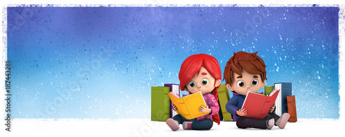 niños sentados leyendo libros