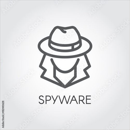 Spyware icon in outline design. Abstract figure of mysterious man contour label. Spy sign. Computer protection against viruses and attacks. Vector illustration