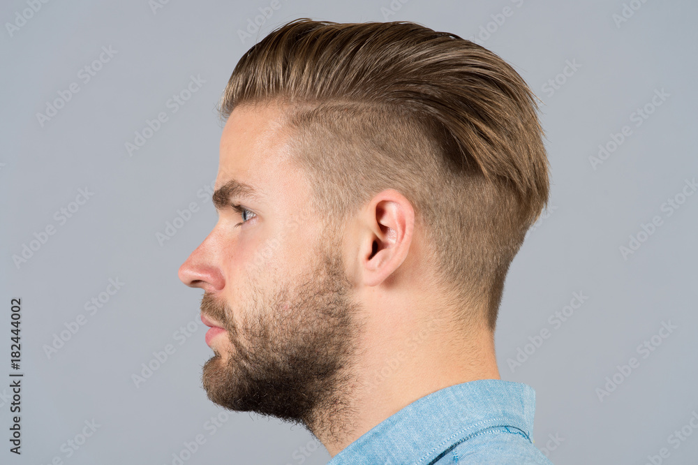 Man with beard on unshaven face profile Man with beard on unshaven face profile