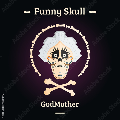 A skull of a cartoon character. Day of death. Vector illustration.