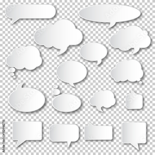 Set of blank empty white speech bubbles. Different design of comic bubble cloud collection.