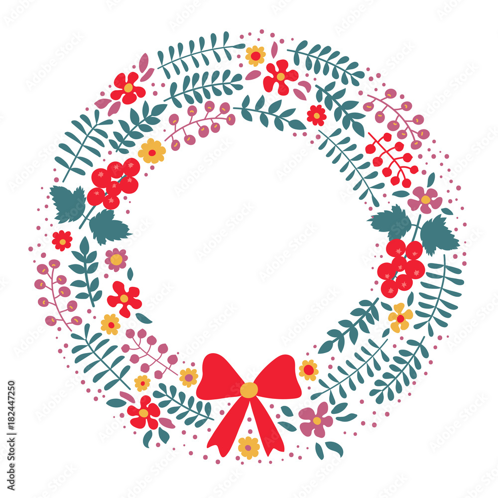 Colorful christmas wreath isolated on white background