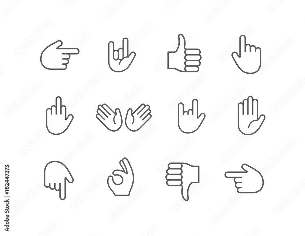 Abstract funny line hand emoji emoticon icon set Abstract funny line hand emoji emoticon icon set