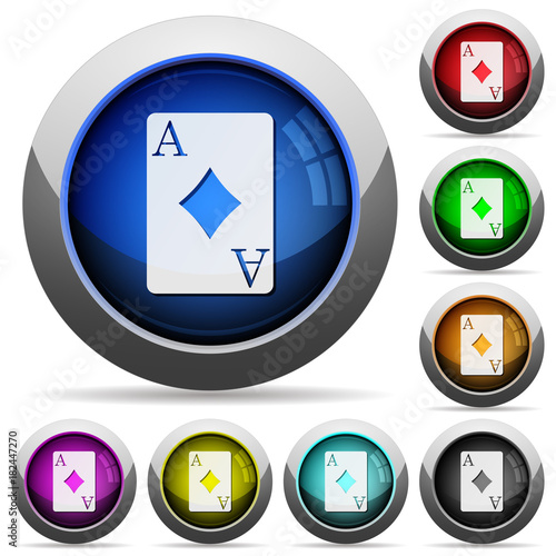 Ace of diamonds card round glossy buttons
