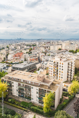 Paris, beautiful panorama of the city and the famous monuments, view of Montmartre and the Defense in background 