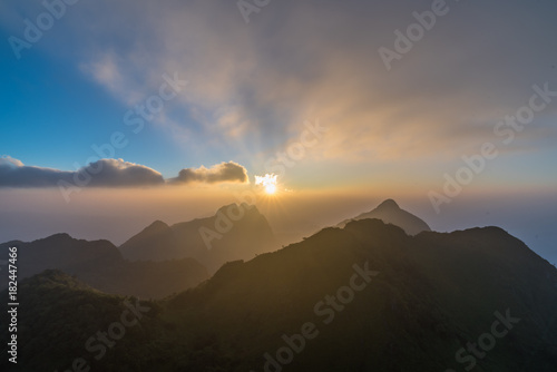sunset over the Chiang Dao mountain,famous mountains in Chiang Mai, Thailand. 