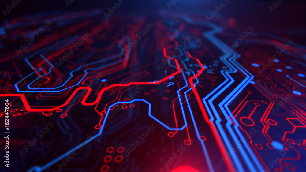 Technology Terminal Background. Digital red blue backdrop. Printed circuit  board. Technology wallpaper. 3D illustration. Circuit board futuristic  server code processing. Stock Illustration | Adobe Stock