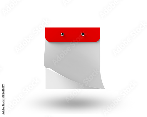 3D illustration, 3D rendering tear-off calendar on a white background with a clean sheet and a place for text