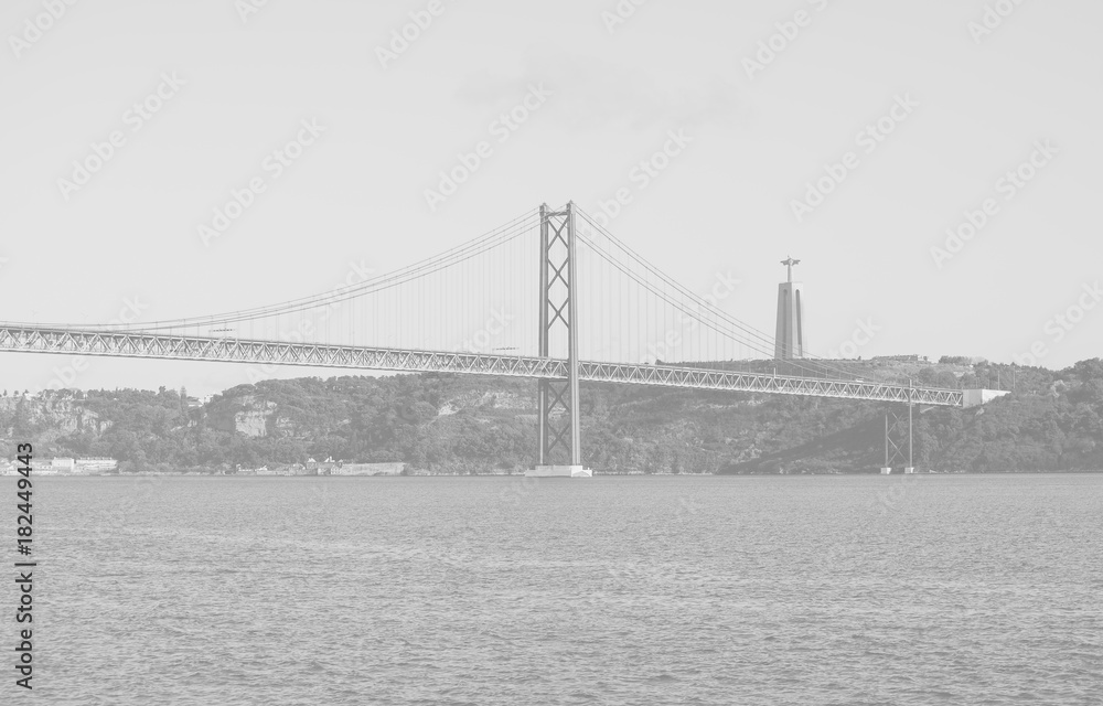 Bridge of 25th april in Lisbon. Black and white.