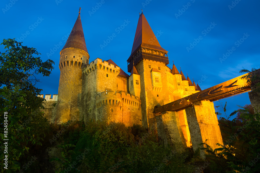Image of Corvin Castle on the sunset