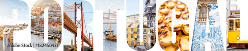 Photo Portugal letters filled with pictures of famous places and landmarks in Portugal