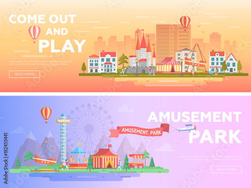 Amusement park - set of modern flat vector illustrations