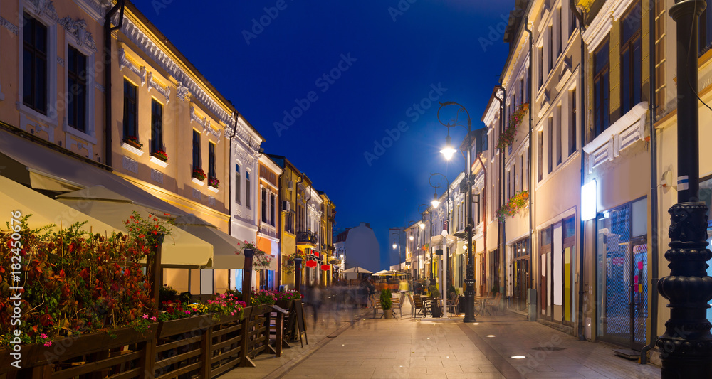Pedestrian streets of Craiova in evening