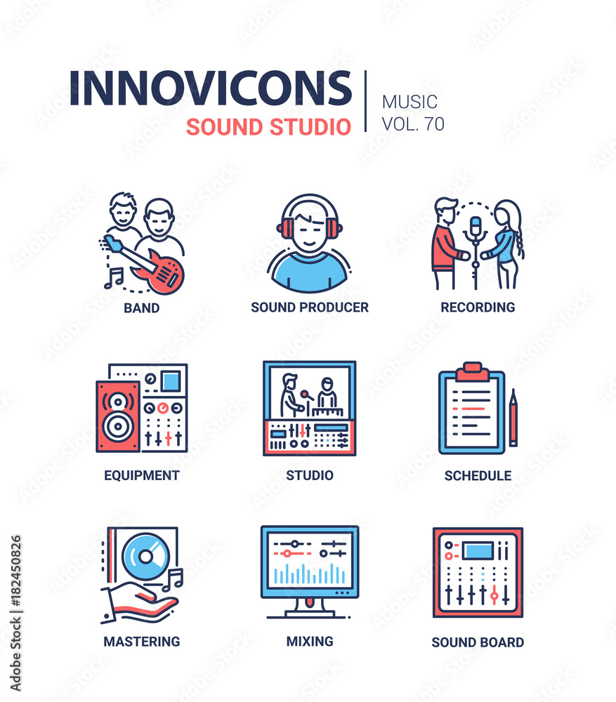 Sound studio - line design icons set Sound studio - line design icons set
