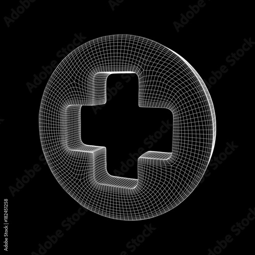 First aid medical cross wireframe low poly mesh, vector symbol illustration