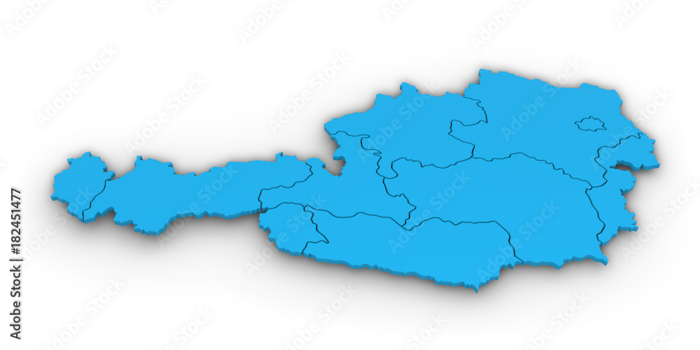 3D Austria Map Blue Shape