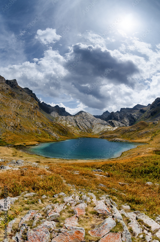 Lake of Lauzanier in Val de l'Ubayette, in the mountains of Mercantour National Park, between France and Italy