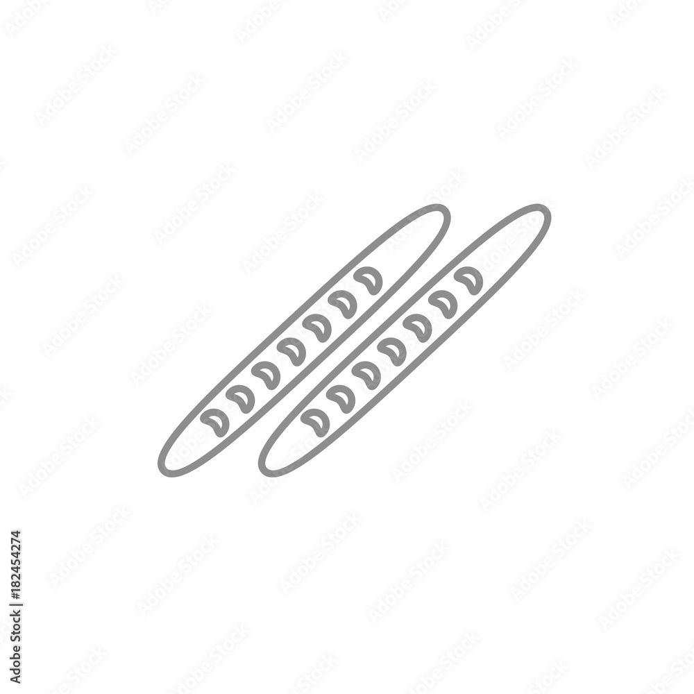 Thin baguetes thin icon. Outline fresh bakery production vector symbol isolated on white background. Thin baguetes thin icon. Outline fresh bakery production vector symbol isolated on white background.