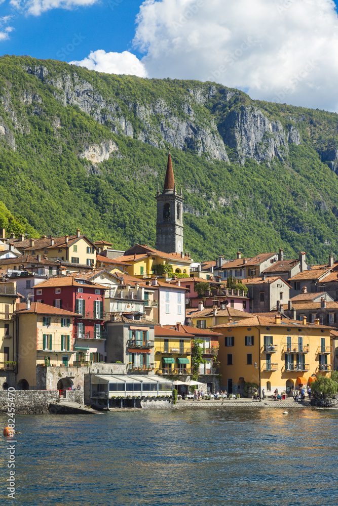 Lake Como and colorful Varenna town in Lombardy, Italy