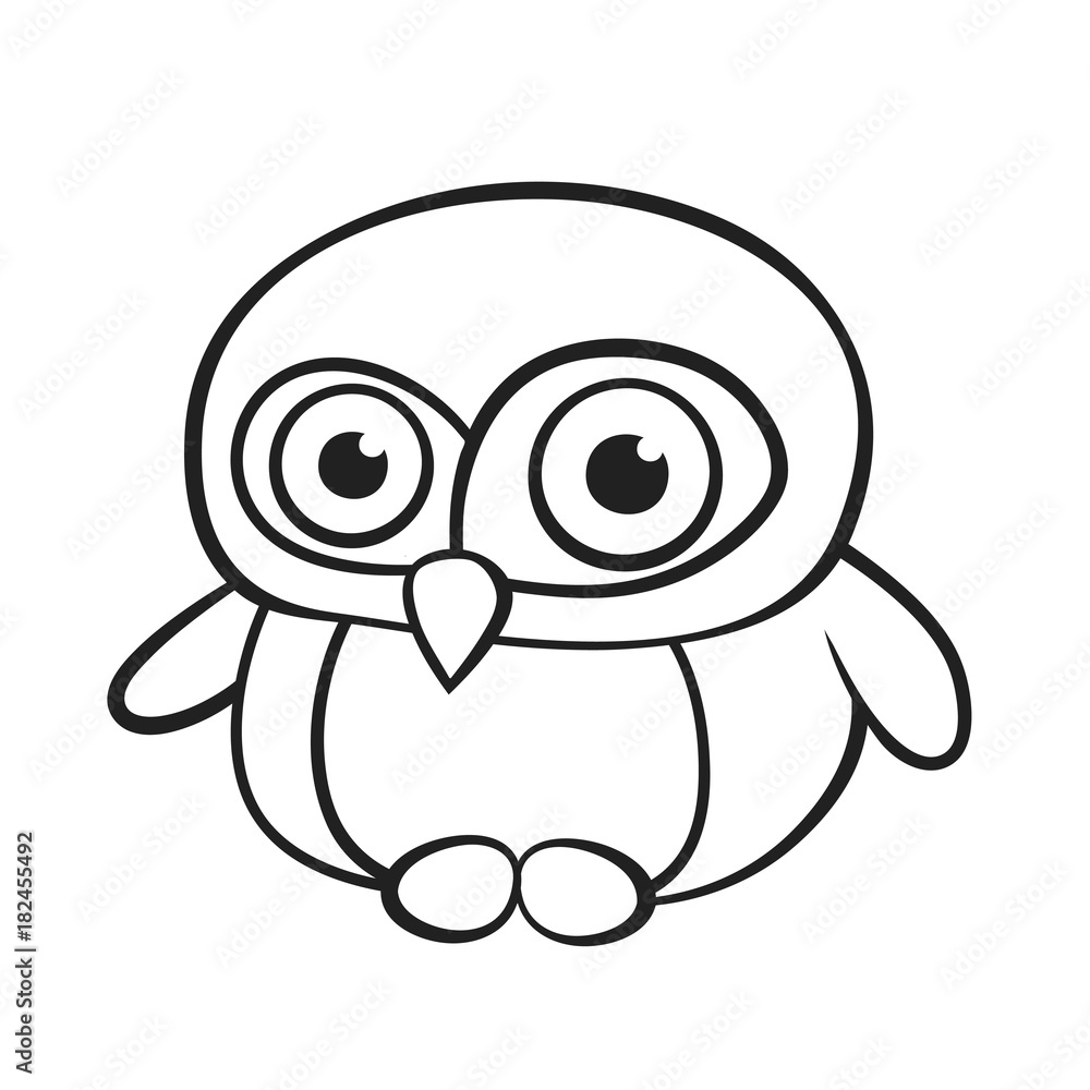 Cartoon little surprised penguin on white background. Isolated black and white vector illustration.