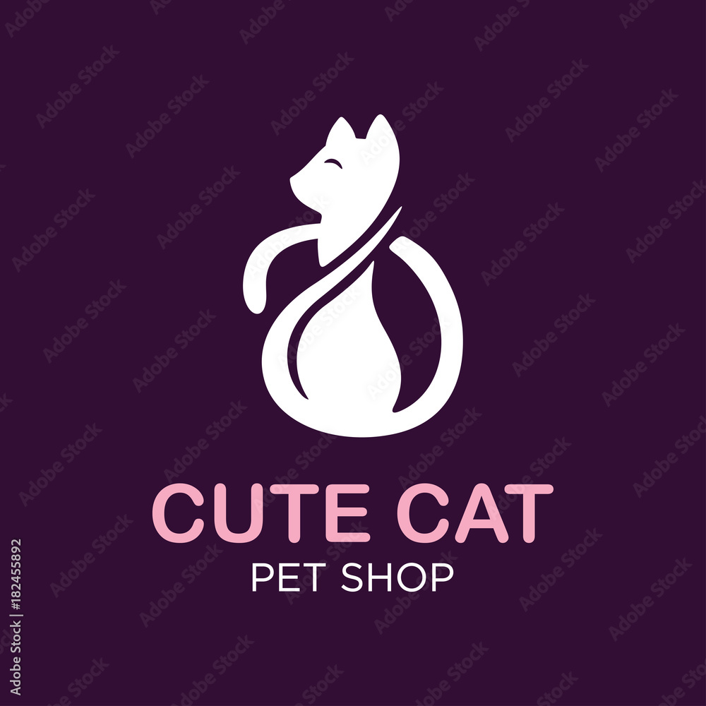 modern professonal logo illustration cat, pet emblem design on black background