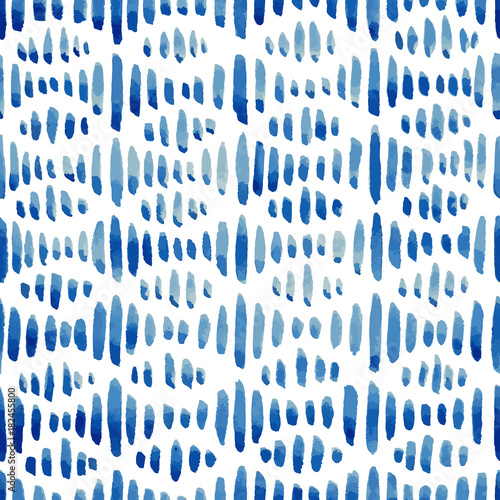 Hand painted striped indigo ornament. Seamless vector pattern