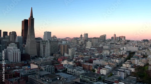 San Francisco skyline, flyover aerial