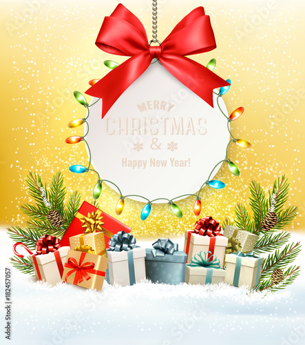 Christmas presents with a gift card and a gift boxes. Vector.