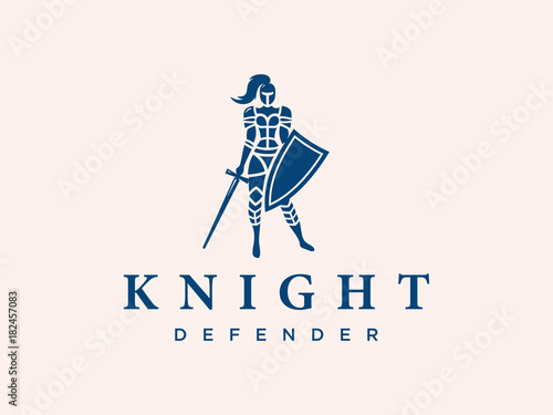 Modern vector professional logo emblem woman knight on pink background