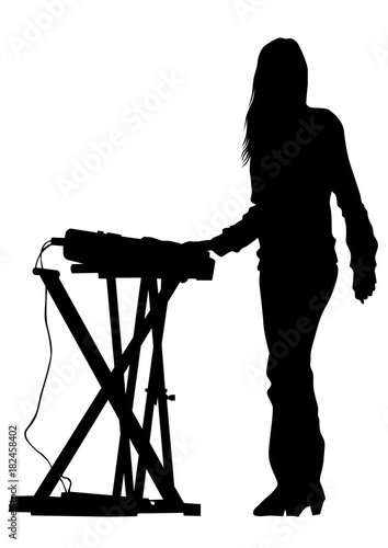Pianist of rock band on a white background