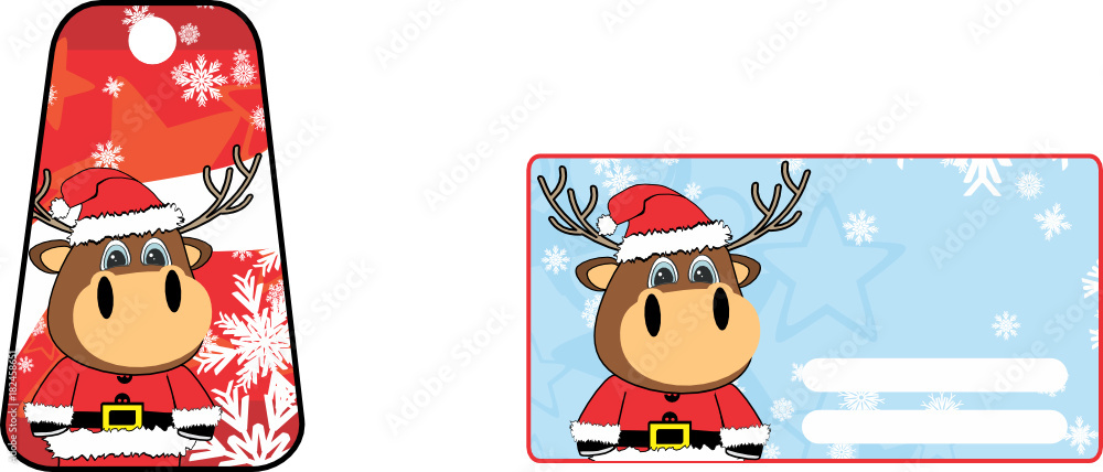 Fototapeta premium xmas cute reindeer claus´s costume cartoon gift card set in vector format 
