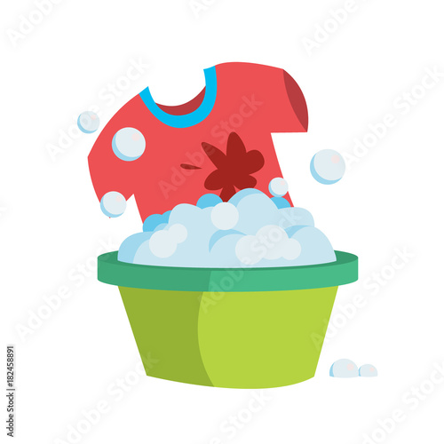T-shirt in a basin with soapy water is washed by hands - handwash icon
